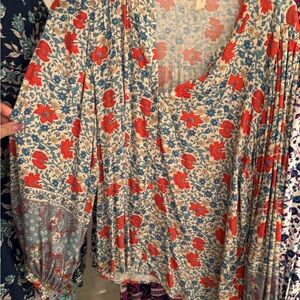 Spell Floral Print Top in Red and Blue